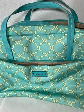 Stella & Dot Aqua Patterned Tote with Lime Accents